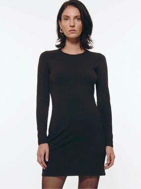 Everlane Organic Cotton Ribbed Long Sleeve Mini Dress Black Size Small